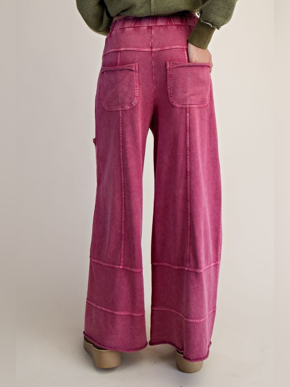 Easel Lazy Days Mineral Washed Wide Leg Pants in Berry EB41308 - Picture 4 of 4